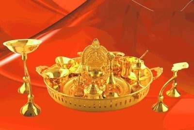 Brass Pooja Thali Set - Lightweight, Glossy Finish | Elegant Design For Spiritual Use