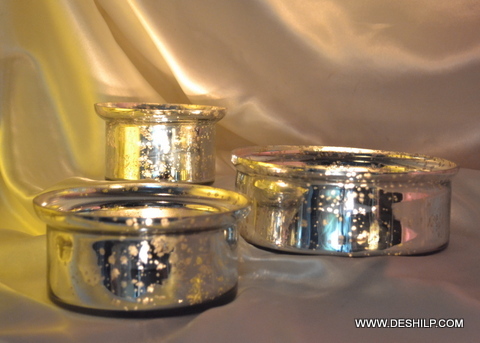 Blue & White Silver Glass T Light Candle - Product Type: Votive Holder