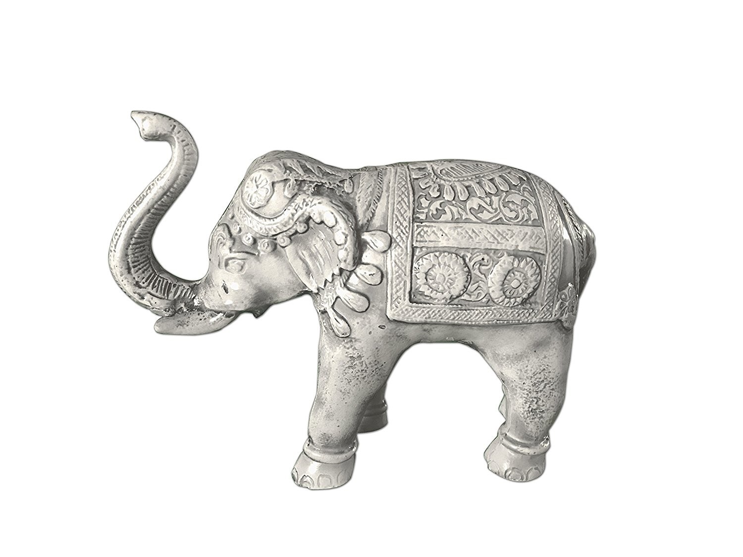 Asian Elephant Metal Statue - Large 10x12 Inches, Silver Antique Ivory Patina | Eco-friendly, Easy To Clean, Moisture Proof, Rust Proof, Water Resistant