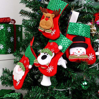 Cartoon Christmas Ornaments - 4pcs/Set Seasonal Decor , 100% Polyester Fabric with Non-Woven Material featuring Santa Claus, Elk, Snowman, and Bear Shapes