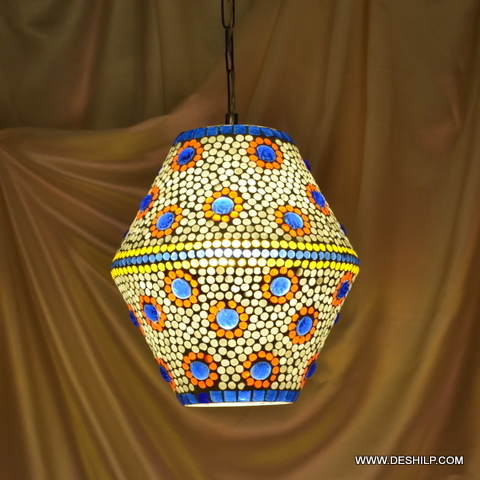 Hexagon Shaped Wall Hanging For Home Decor - Color: White And Blue