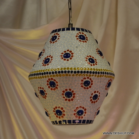 Hexagon Shaped Wall Hanging For Home Decor - Color: White And Blue