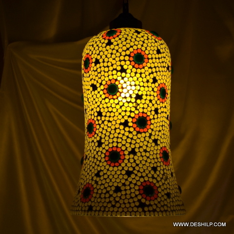 Polished Yellow Mosaic Glass Wall Hanging Lamp - Finish: Handmade