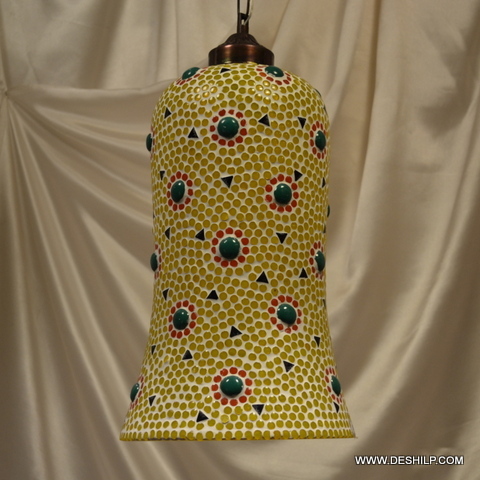Polished Yellow Mosaic Glass Wall Hanging Lamp - Finish: Handmade