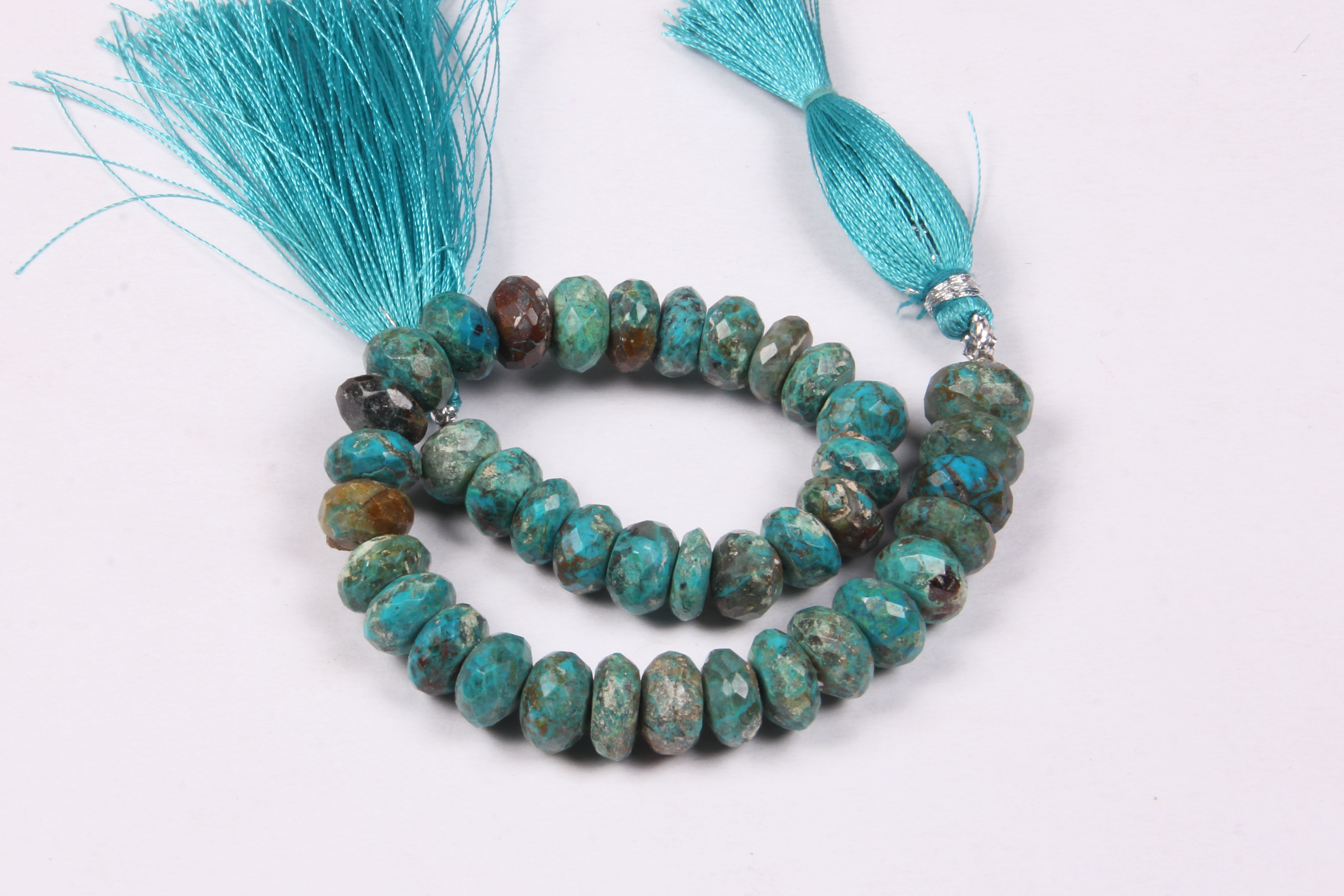 Chrysocolla Roundel Beads - Beautiful Natural Gemstone, 8 Inch Long String Of Faceted Roundels