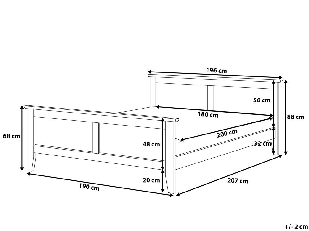Mango Wood King Size Panel Bed - 196x207x86 Cm | Eco-friendly, Durable, Easy To Clean, Rustic Style, Pine Finish