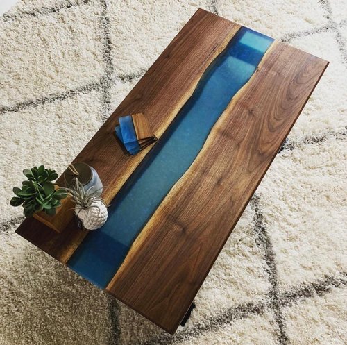 River Epoxy Coffee Table - Mango & Walnut Wood, 110x56x46 Cm | Handmade, Eco-friendly, Durable, Indoor Living Room Furniture, Uv Resistant
