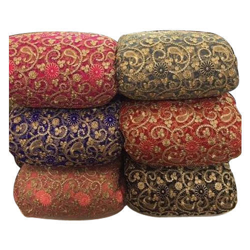 Net Embroidery Fabric - Multi Color, Soft and Lightweight Embroidered Texture | Alluring Floral Design with Golden Zari, Washable and Quick Dry