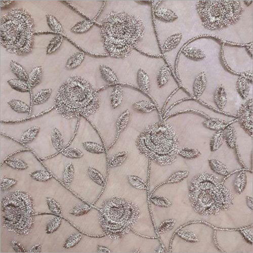Net Embroidery Fabric - Fabric and Net, Light Pink and Silver | Exceptional Softness, Fade-Resistant Color, Elegant Floral Embroidery