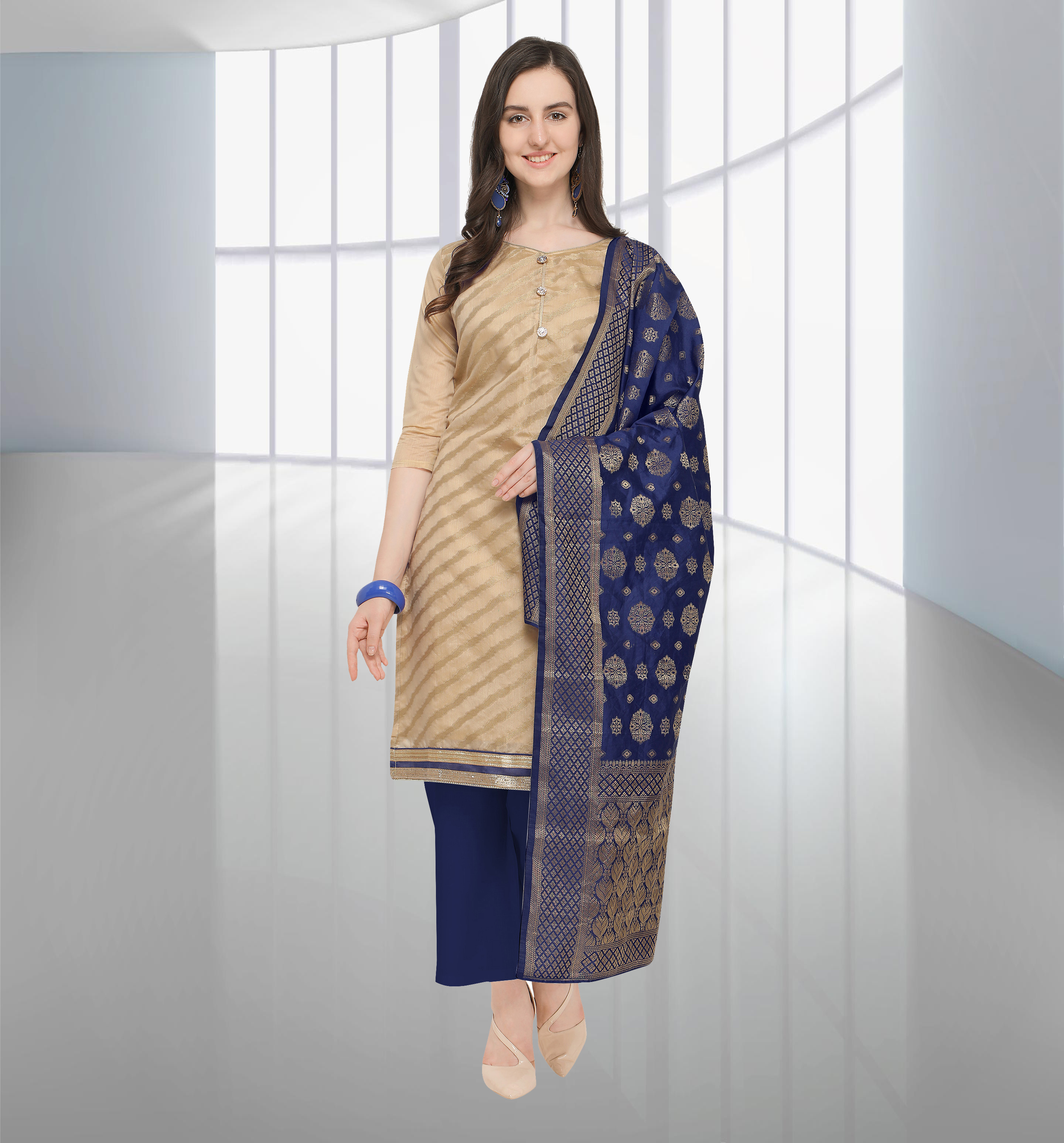 Light Brown And Pink Designer Thread Work Salwar Suit