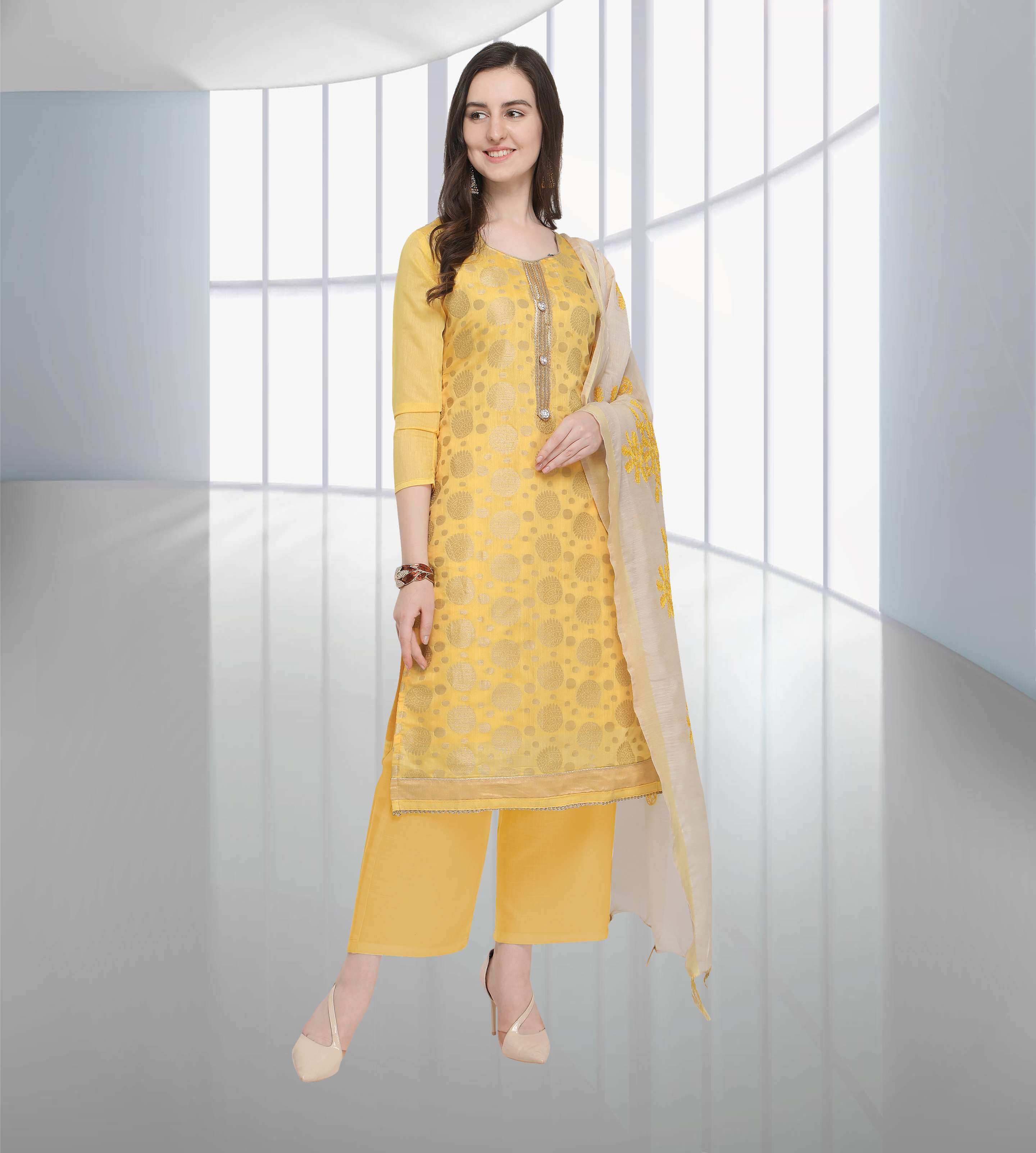 Light Brown And Pink Designer Thread Work Salwar Suit
