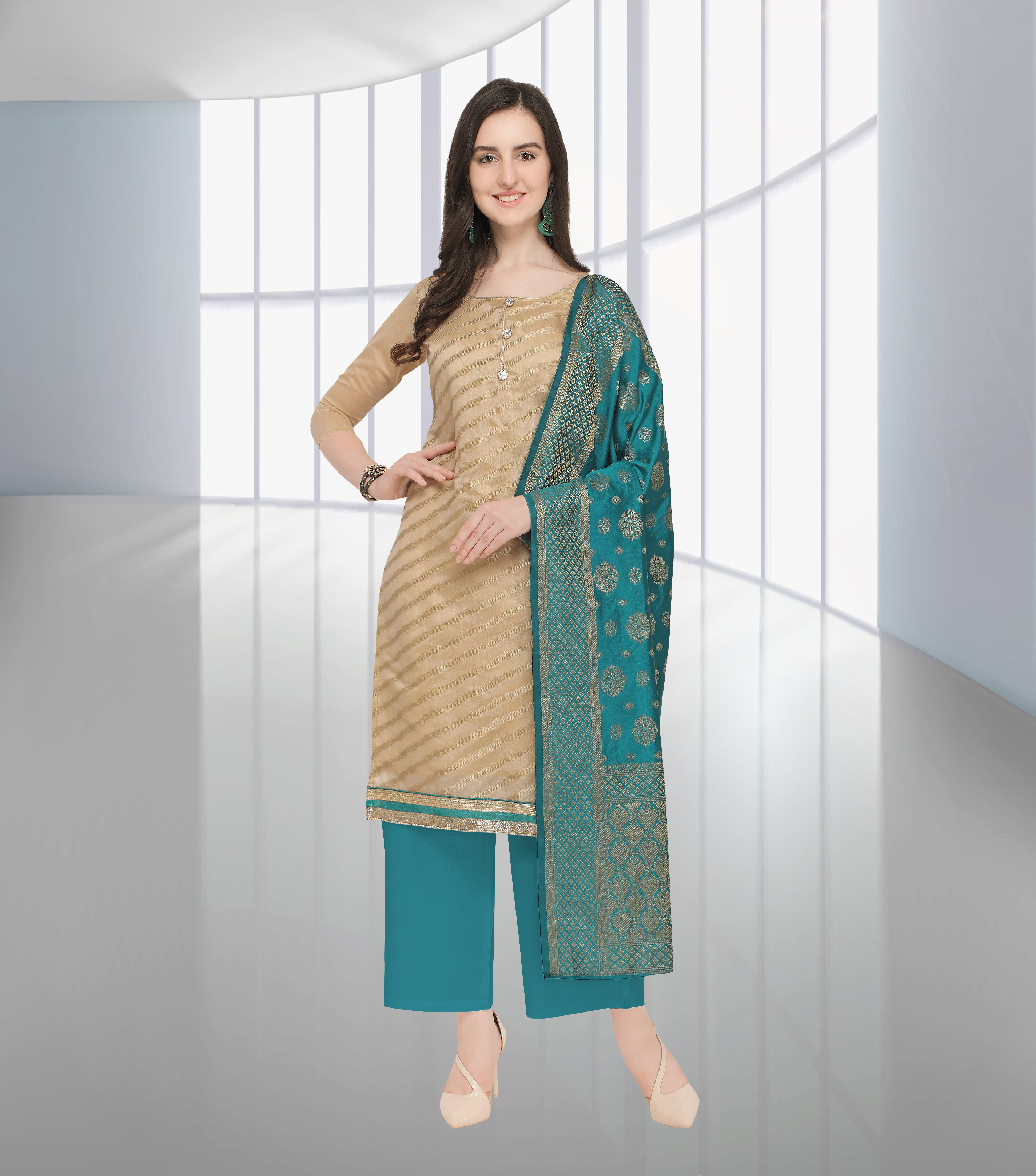 Light Brown And Pink Designer Thread Work Salwar Suit