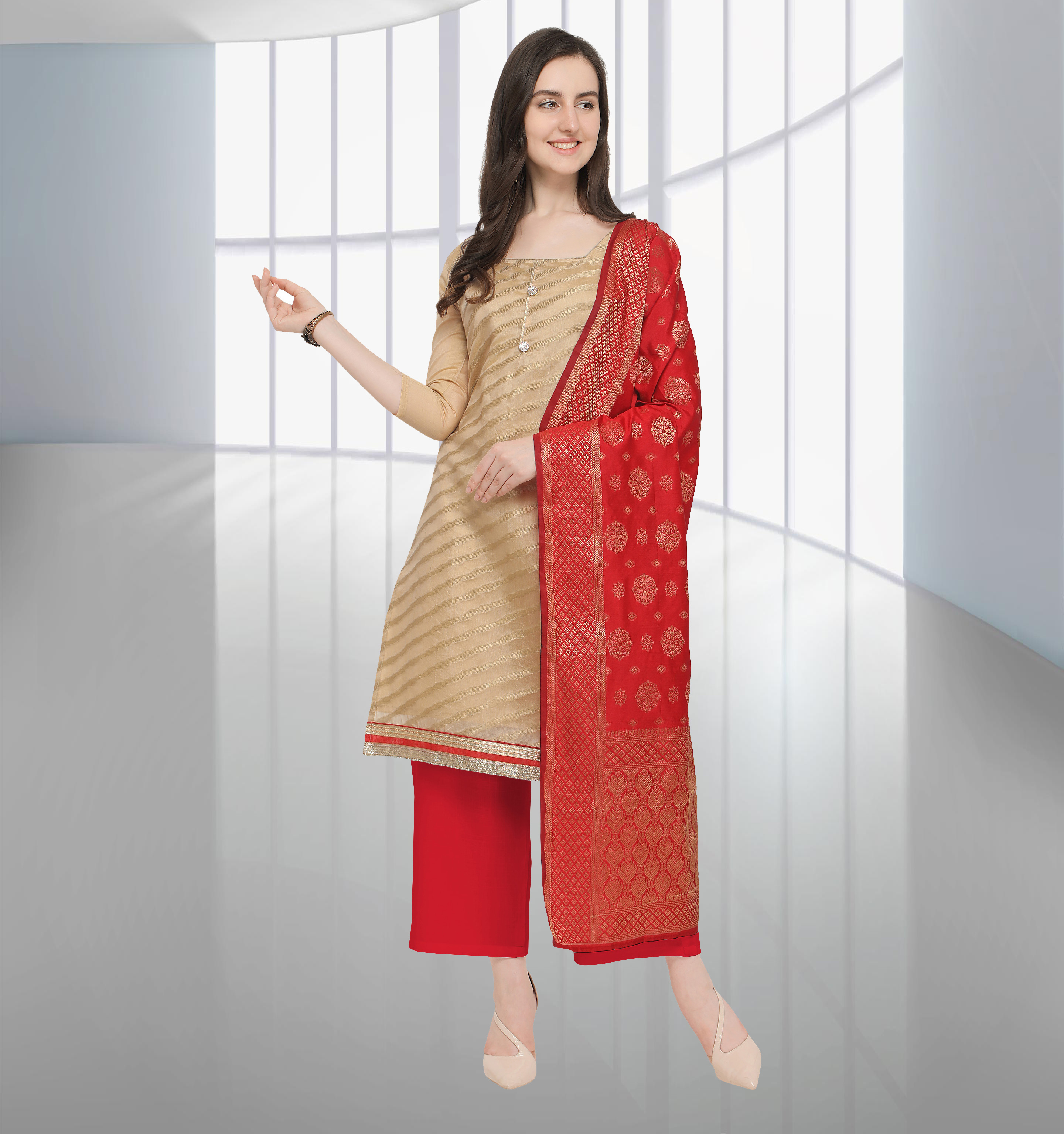 Light Brown And Pink Designer Thread Work Salwar Suit