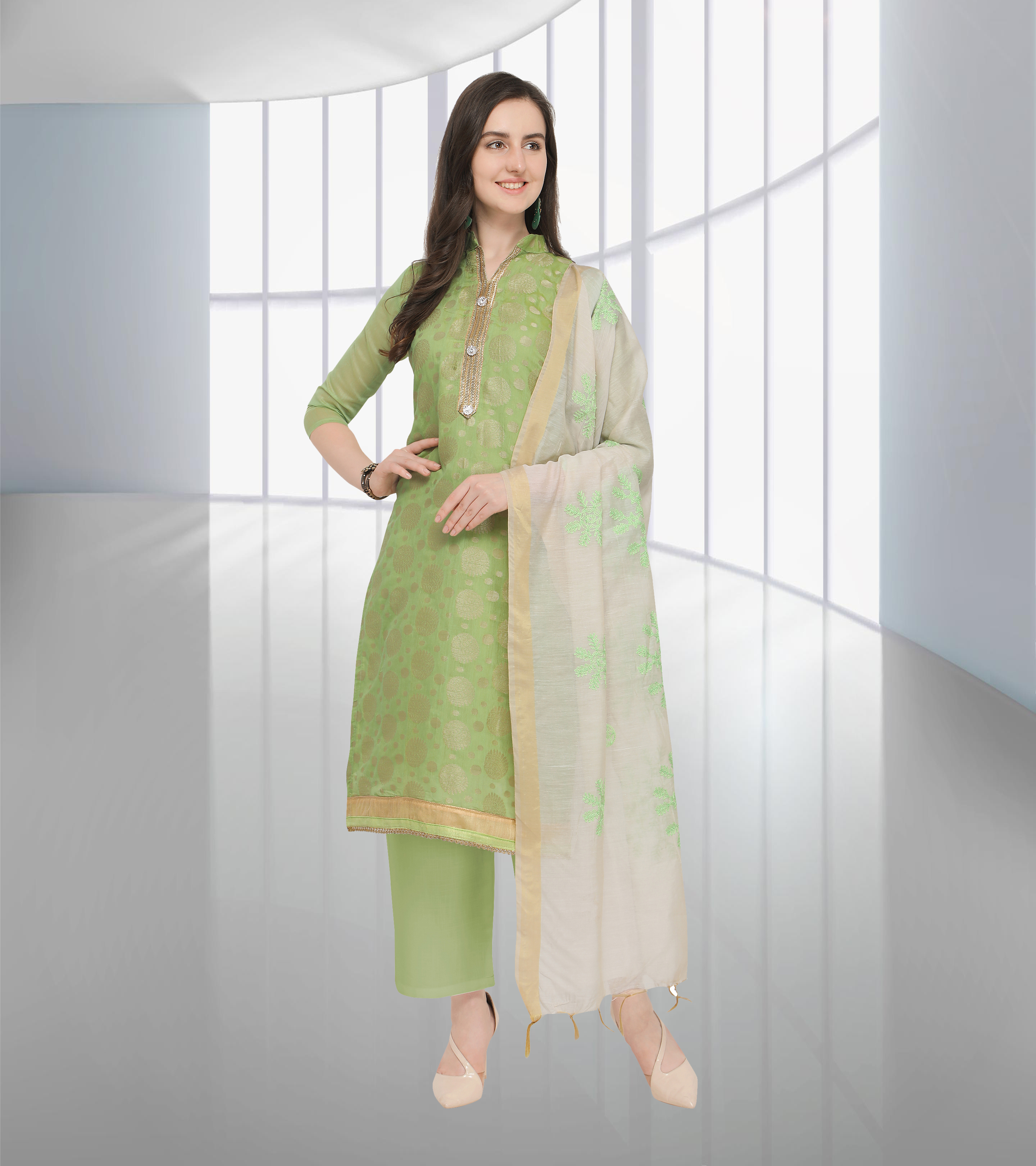 Light Brown And Pink Designer Thread Work Salwar Suit
