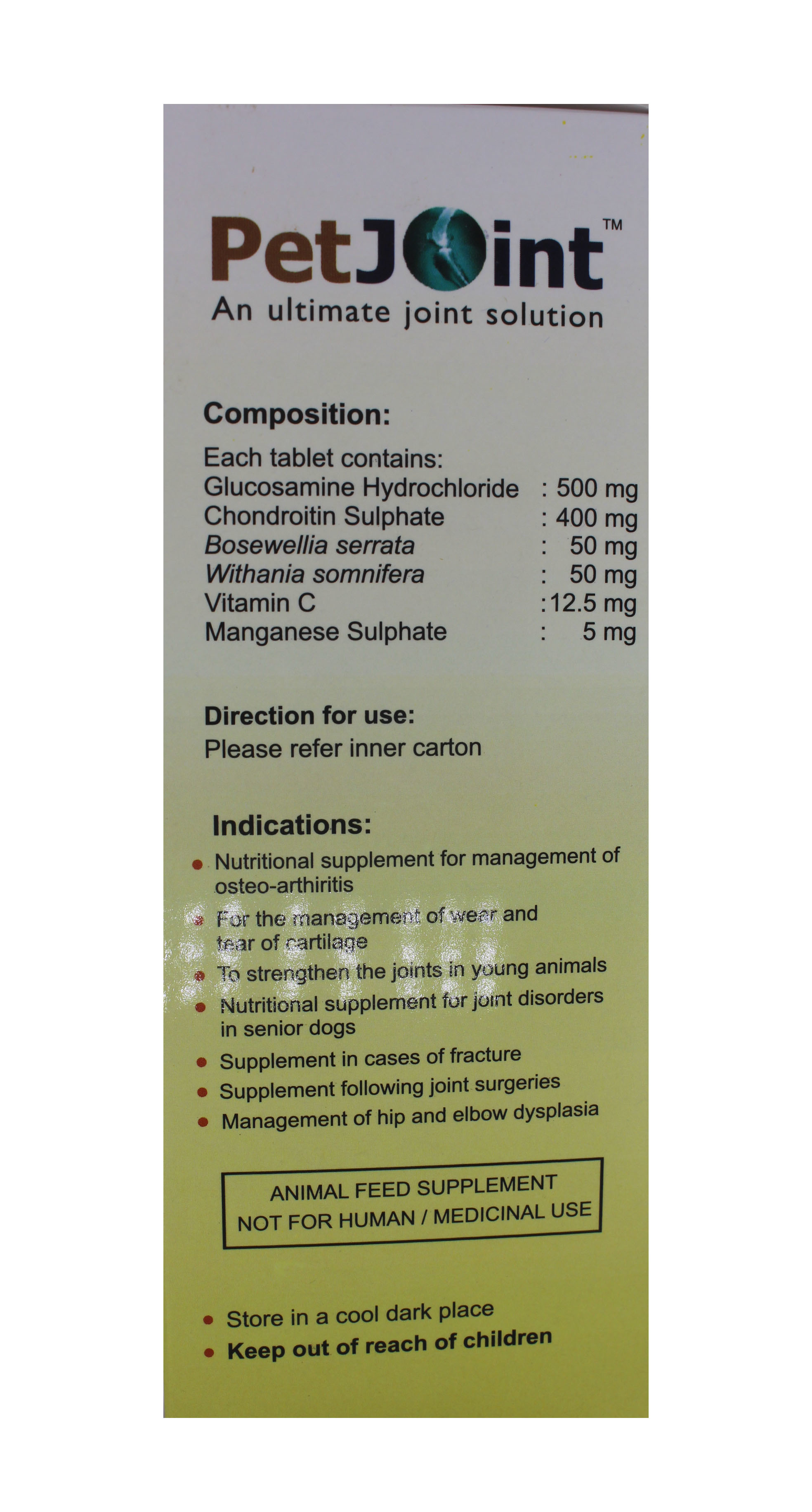 Petjoint Tablets-glucosamine Hydrochloride 500m Ingredients: Chemicals