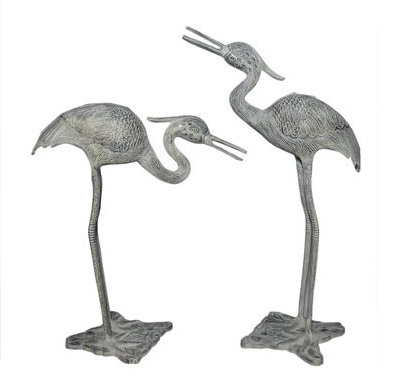 सिल्वर लार्ज क्रेन पेयर मूर्तियाँ