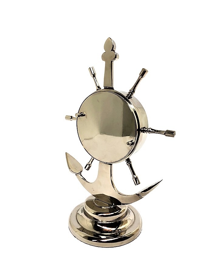 Table Clock - Combination Of Various Metals & Glass, Reflective Chrome Or Antique Brass Finish, Roman Numeral Design