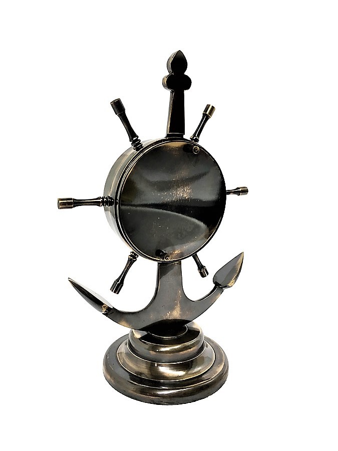 Table Clock - Combination Of Various Metals & Glass, Reflective Chrome Or Antique Brass Finish, Roman Numeral Design