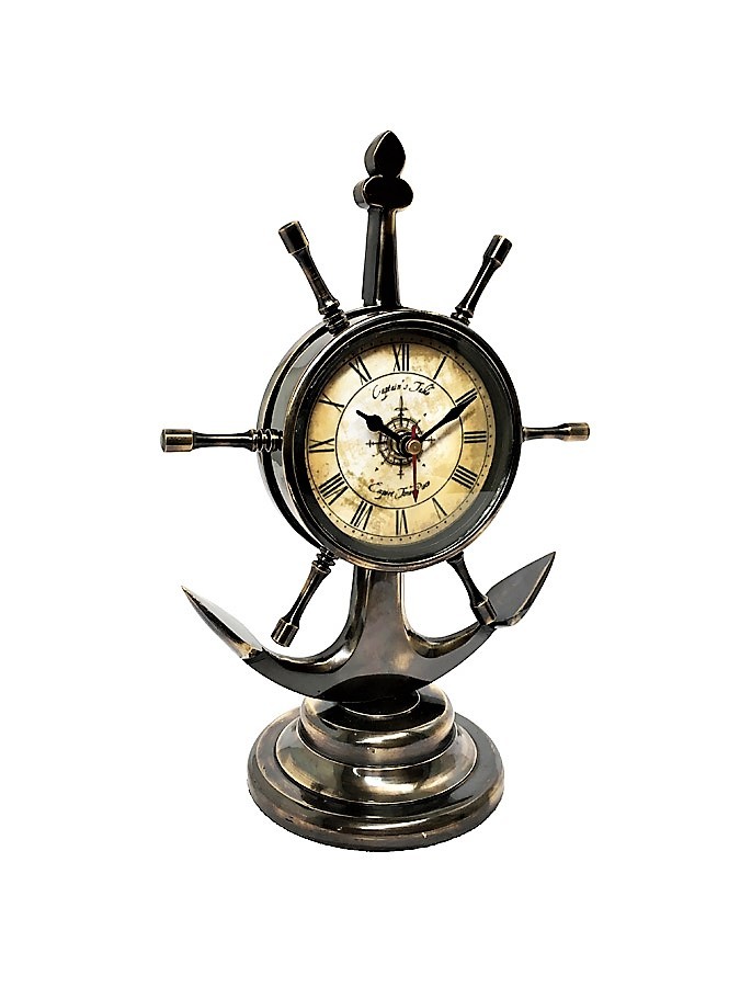 Table Clock - Combination Of Various Metals & Glass, Reflective Chrome Or Antique Brass Finish, Roman Numeral Design