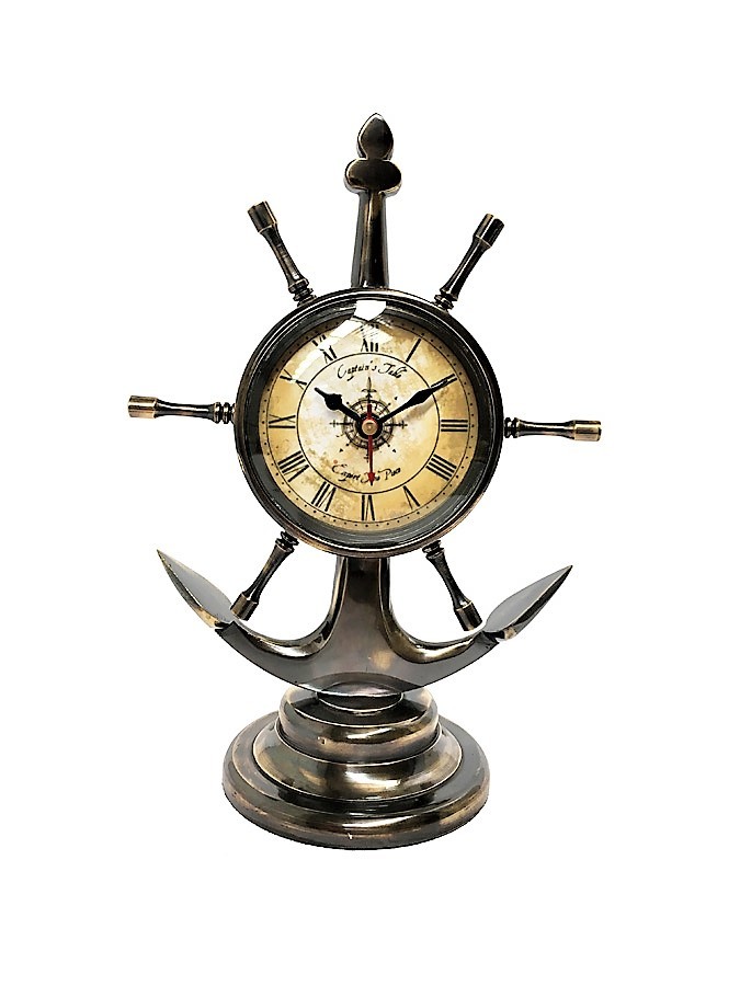 Table Clock - Combination Of Various Metals & Glass, Reflective Chrome Or Antique Brass Finish, Roman Numeral Design