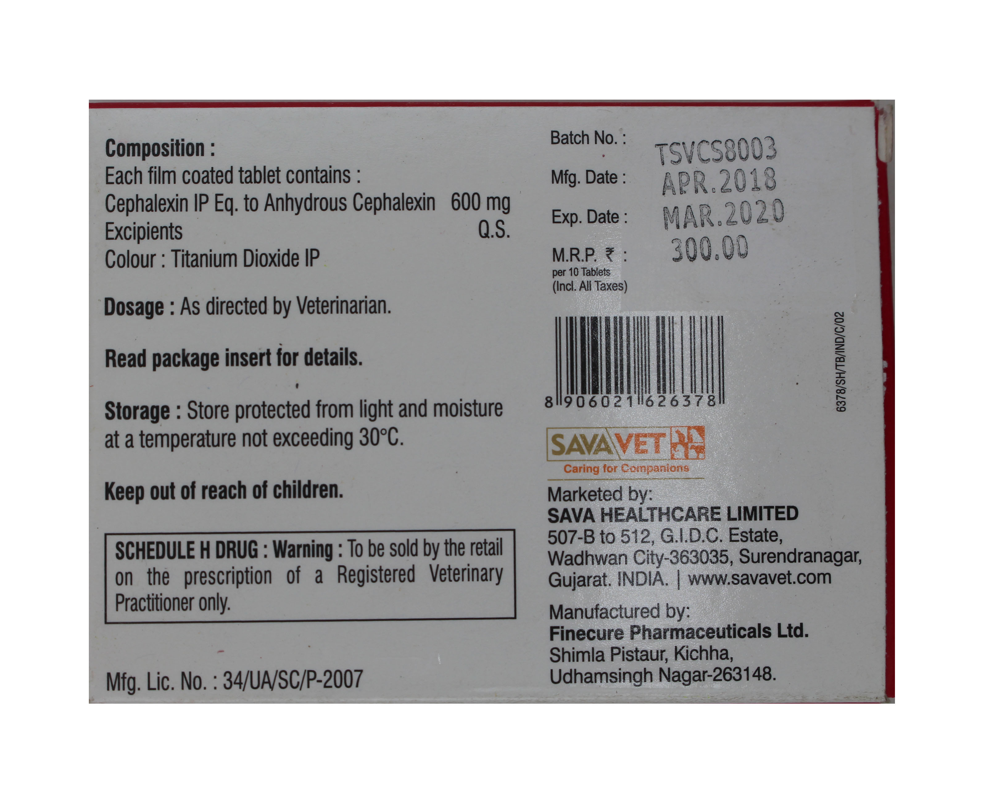 Cephavet 600mg-cephalexine Ingredients: Chemicals