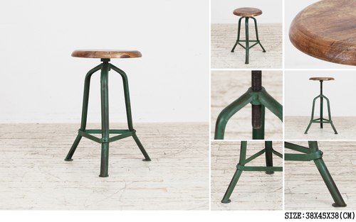 Antique Wooden Bar Stool - Solid Wood, 38 cm Width, Customizable Color | Inflatable, No Assembly Required, Ideal for Garden and Holiday Resort