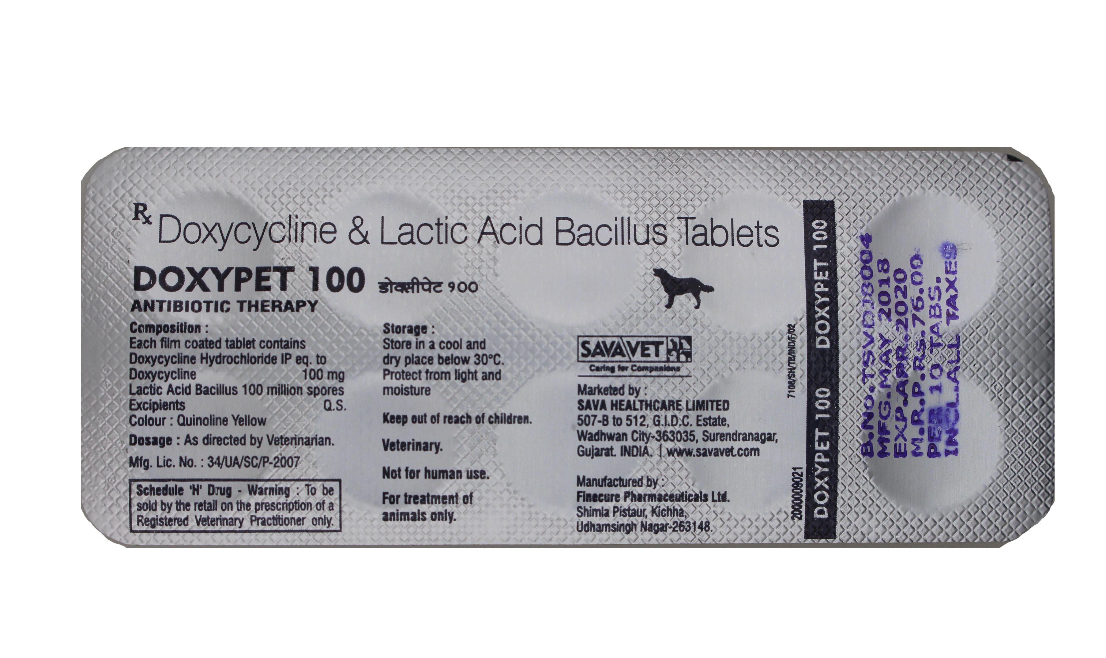 Doxypet 100-doxicycline Hydrochloride 100m Ingredients: Chemicals