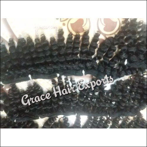 Steamed Spring Weft Hair - Human Hair, Machine Weft, Black Color | Indian Spring Curl, Female Use