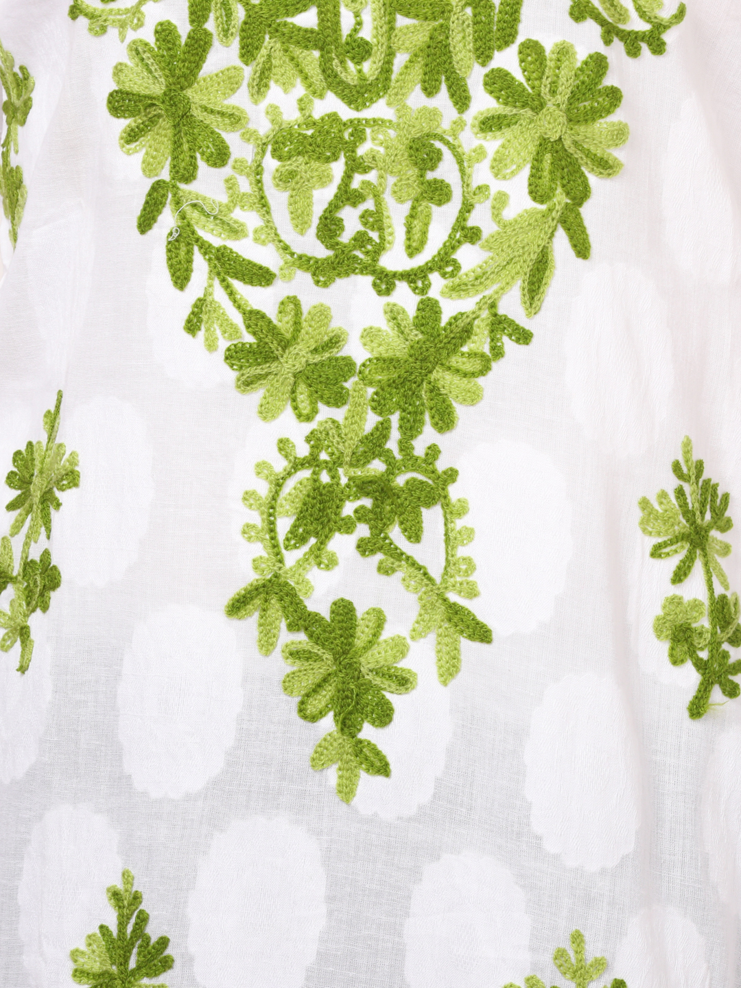 White And Green Cotton Chikankari Kurti