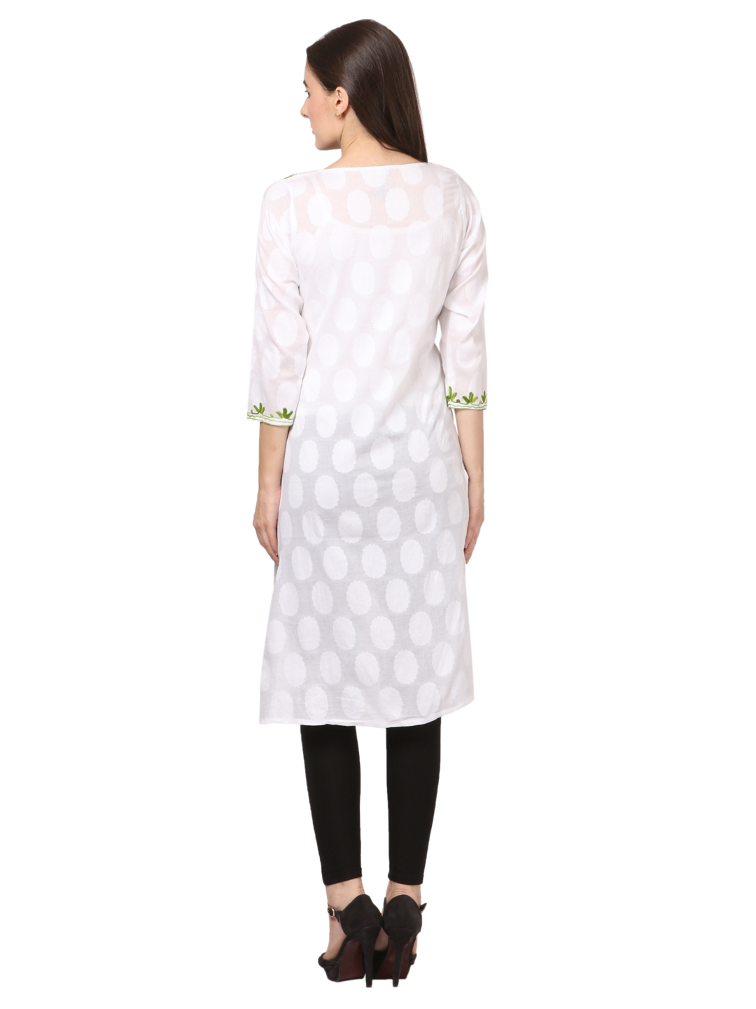 White And Green Cotton Chikankari Kurti