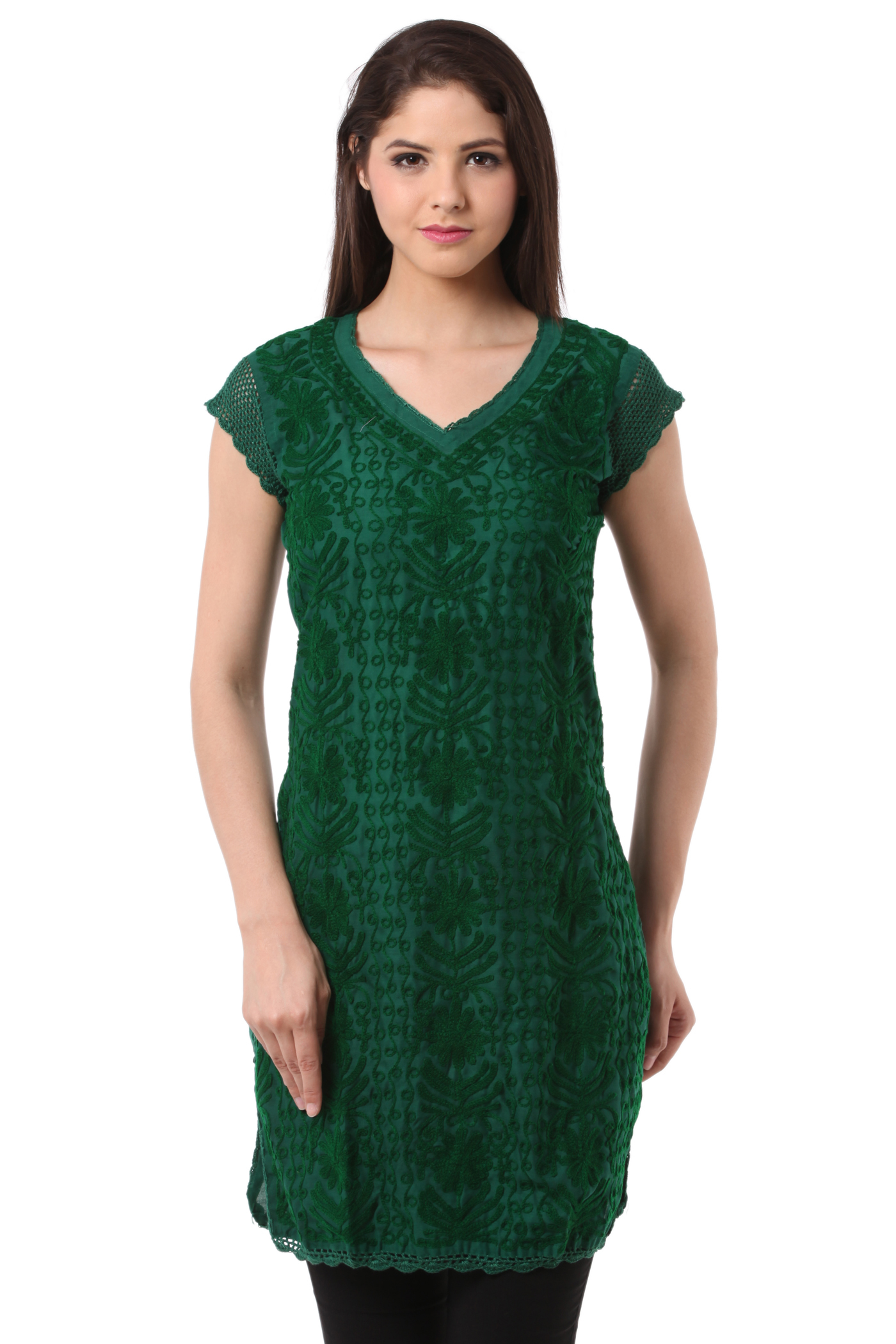 Green Long Lucknowi Chikankari Kurti