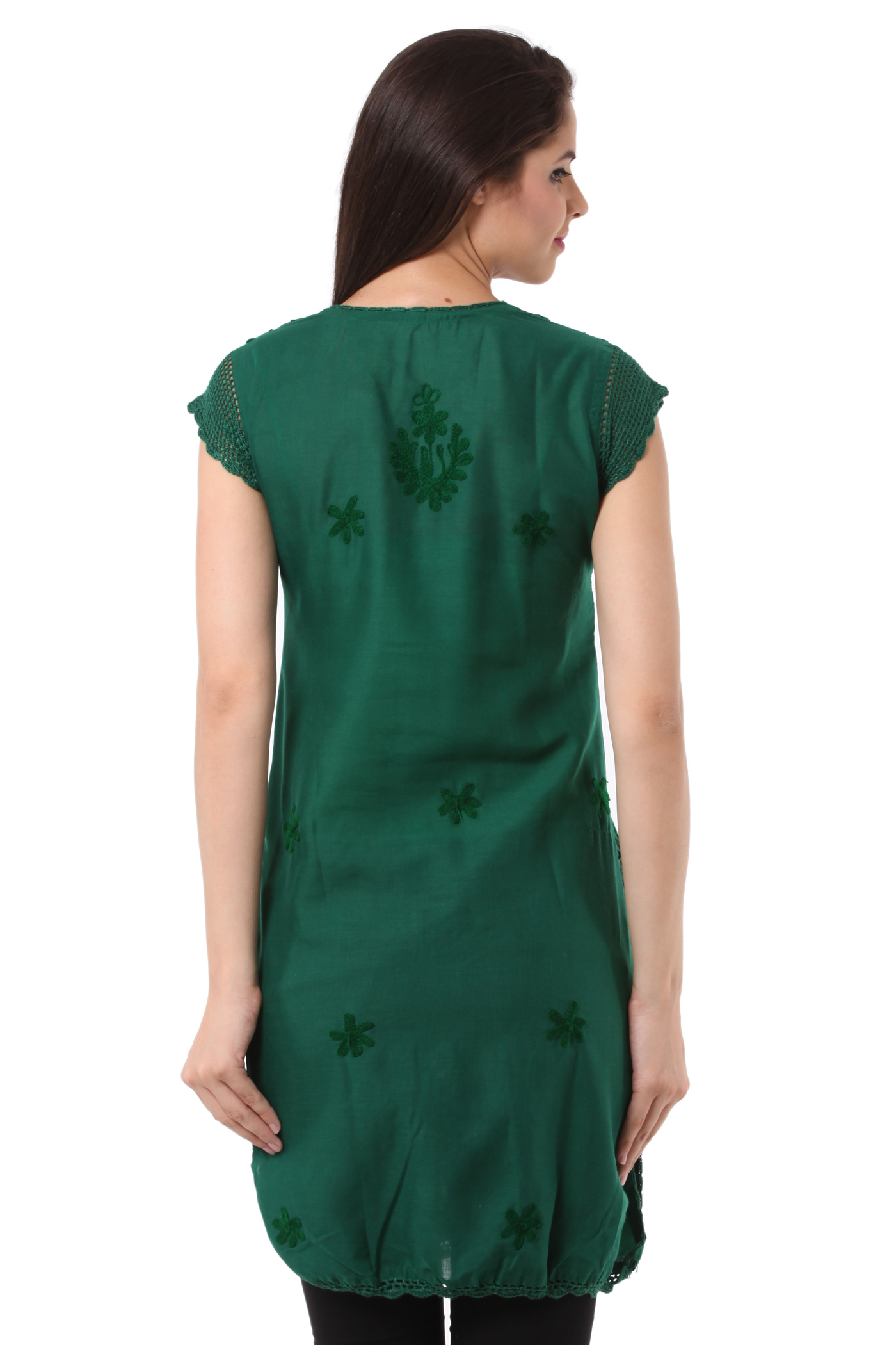 Green Long Lucknowi Chikankari Kurti