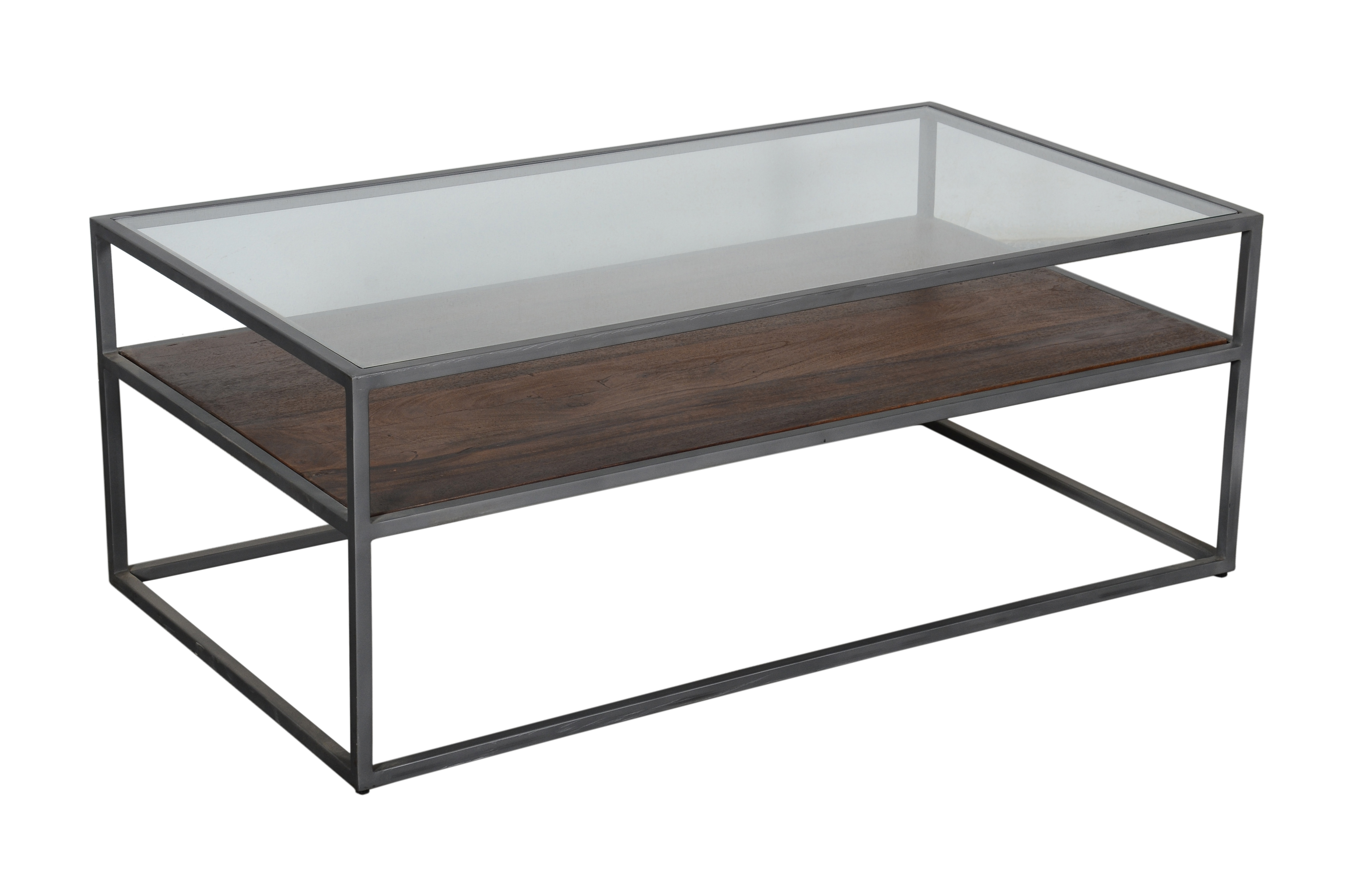 Glass Top Coffee Table - Glass, Wood & Metal, 48"x24"x18", Brown | Stylish Design, Durable Glass Top, Two-tiered, Easy Assembly