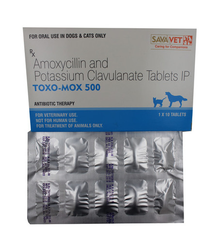Toxo-Mox - 500 mg Tablets | Amoxicillin & Clavulanic Acid for Dogs and Cats, Antibacterial Action for Skin and Urinary Infections