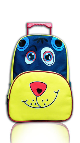 Caris 25L Kids Backpack Trolley Bags - Nylon, 30.5 x 24 x 41 cm, Lion Face Design, 2 Easy Moving Wheels, Spacious Inner Compartments, 450 gm Weight