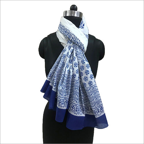 White And Blue Ladies Cotton Scarves