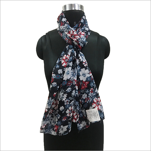 ब्लैक लेडीज़ पॉलिएस्टर प्रिंटेड स्कार्फ