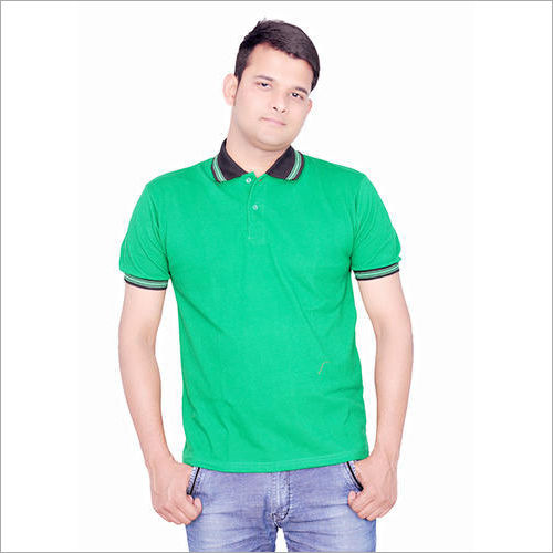 Mens Strip Collar Green T-shirt Age Group: All