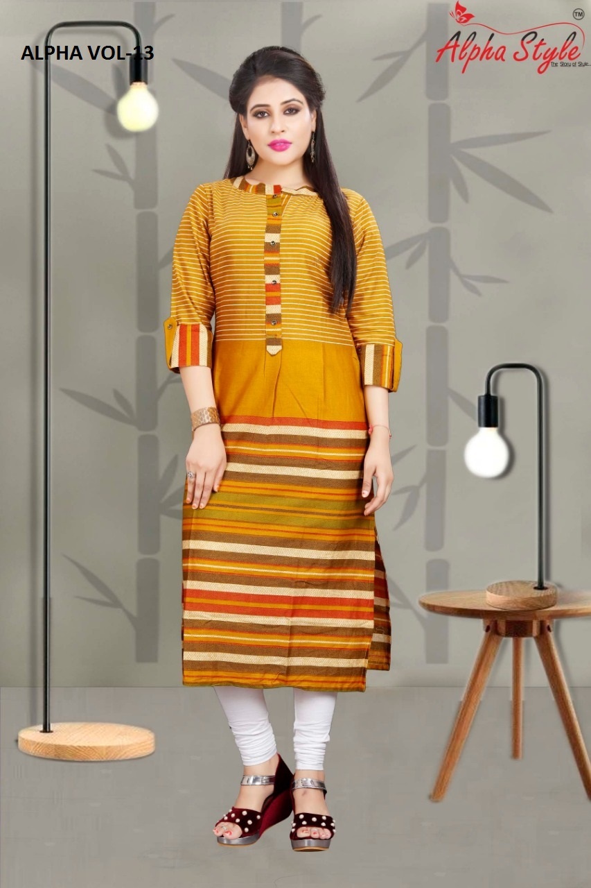 Ladies Cotton + Linen Kurti - Multi + Orange M/l/xl Set | Classic 3/4th Sleeve Anti-wrinkle Quick Dry Breathable Daily Wear