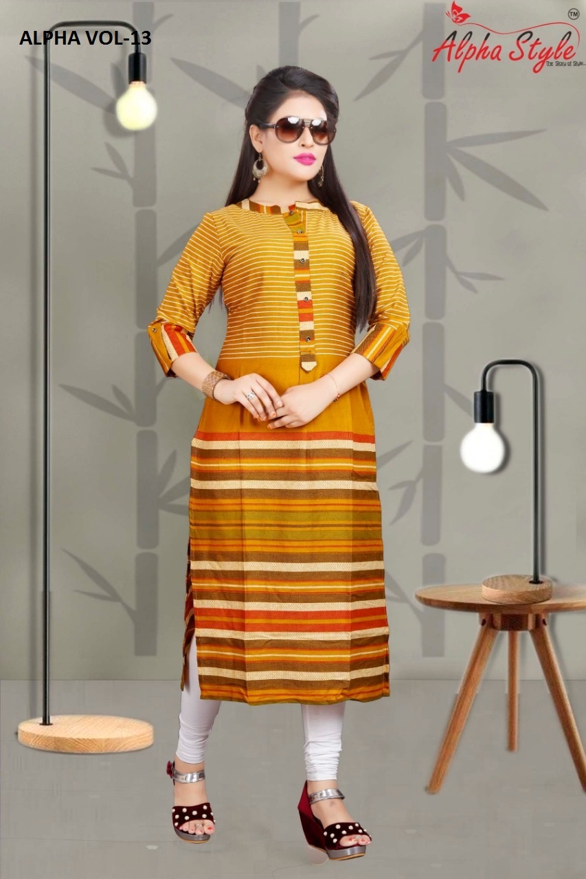 Ladies Cotton + Linen Kurti - Multi + Orange M/l/xl Set | Classic 3/4th Sleeve Anti-wrinkle Quick Dry Breathable Daily Wear