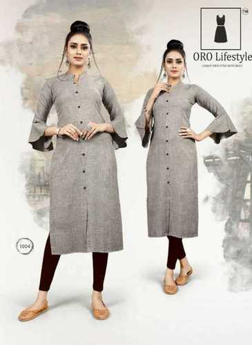 Kurti - Heavy Rayon Two Tone, Size S(36)-XXL(44), 9 Colour Patterns | Long Sleeve, Washable, Ethnic Casual Wear for Girls