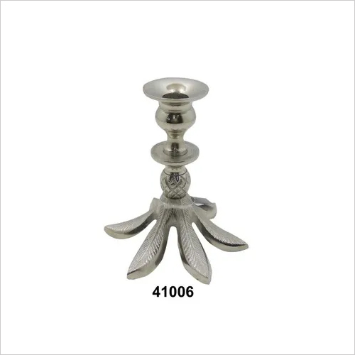 Candle Holder - Aluminum Metal Design, Silver Finish with Indian Style
