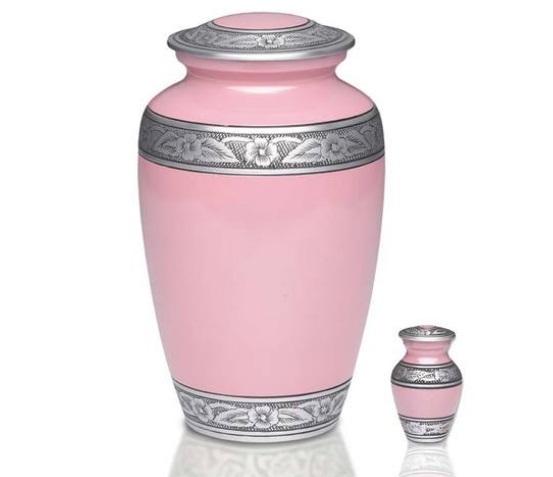 Silver Antique Pink Metal Cremation Urn