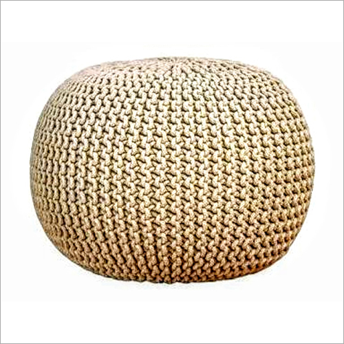 Knitted Pouf - Cotton, Jute & Denim Blend | 16" Customizable Soft Design with Elegant Brown Color and Smooth Finish