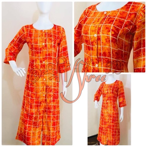 Rayon Checks Red Print Kurti Length: 50 Inch (In)