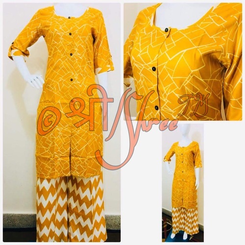 प्रिंटेड पलाज़ो के साथ रेयॉन प्रिंटेड कुर्ती की लंबाई: 50 इंच (इंच)