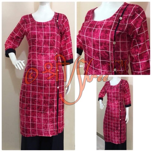 रेयॉन चेक्स प्रिंट कुर्ती पलाज़ो के साथ लंबाई: 50 इंच (इंच)