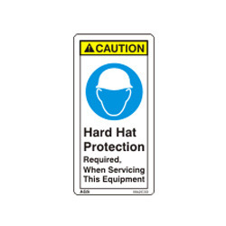 Safety Helmet Caution Sign - Rectangle Adhesive Sticker, 381-508mm Length x 127-254mm Width, Multi Color, PP Material, 1-3mm Thickness, Industrial Use
