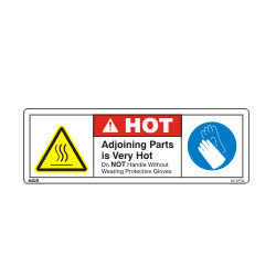 Hot Caution Sign - PP Material, 381-508 mm Length x 127-254 mm Width | Multi-Color Adhesive Sticker with Printing, 1-3 mm Thick for Industrial Use