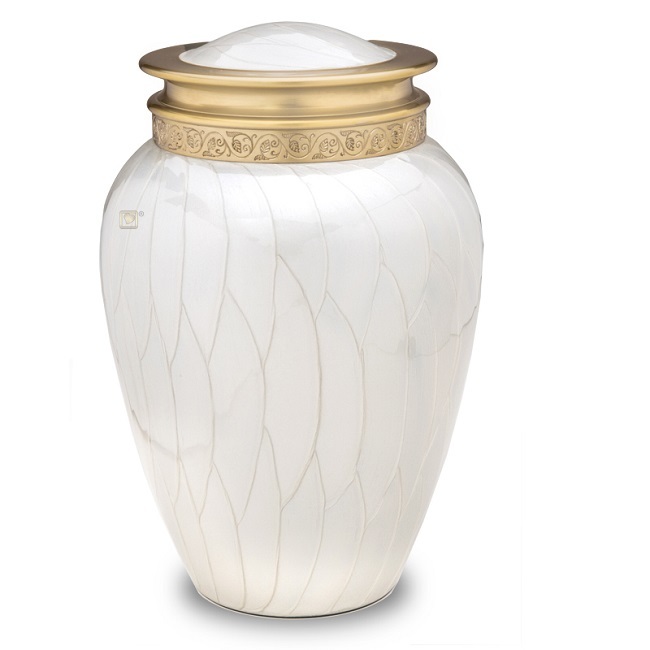 Metal New Cremation Urn With Nickel Overlay & Pink Enamel